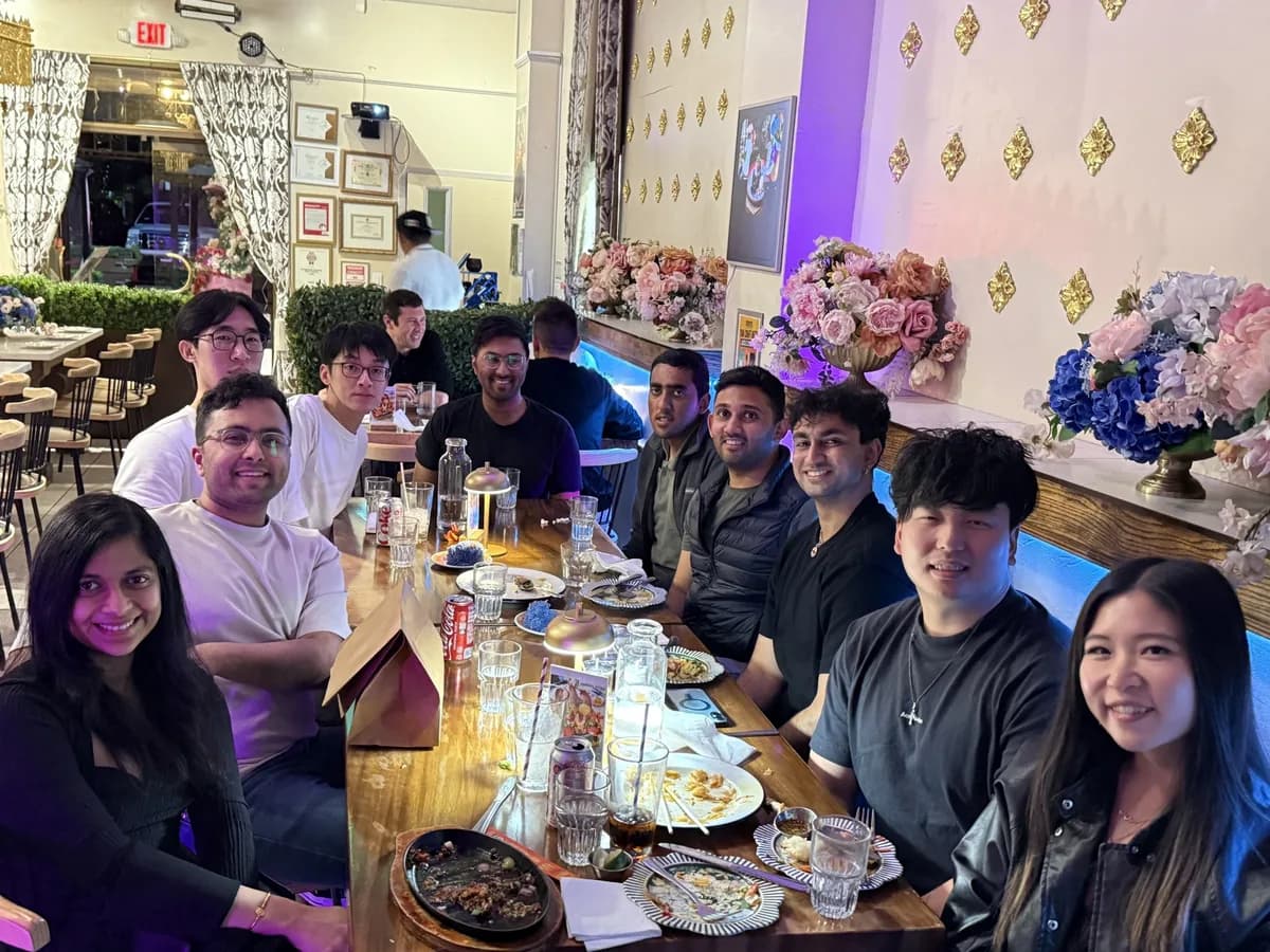 Team members sharing dinner
